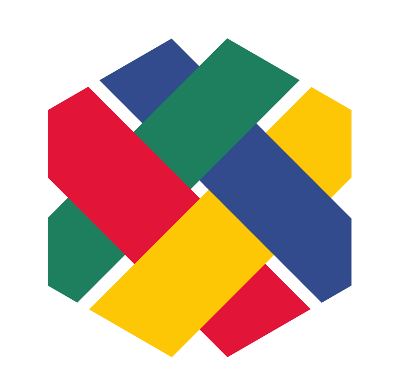 Das Logo des SHUFFLE Projektes. Das Logo besteht aus einem Hexagon aus vier Streifen in den Farben Rot, Gelb, Blau und Grün.